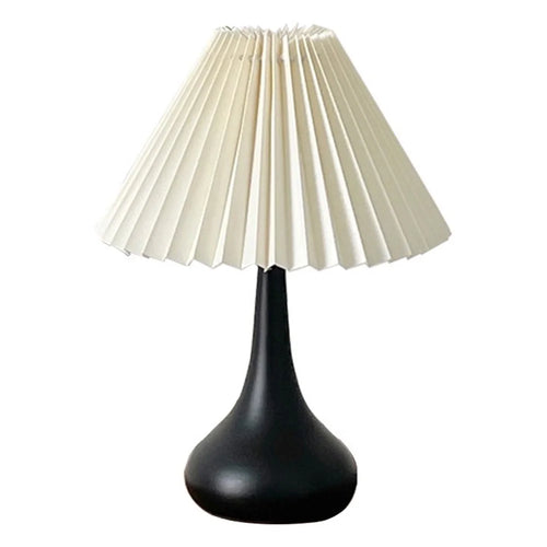 12W Pleated Table Lamp 3 Level Brightness Bedroom Bedside Ambient Lamp Eye-Caring Flicker-Free LED Light, EU Plug -  Beige Lampshade  /  Black - 1