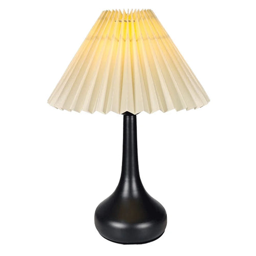 Pleated Table Lamp USB Plug In Warm Light Night Light Eye-Caring Flicker-Free LED Lamp with Metal Base - Beige Lampshade  /  Black - 1