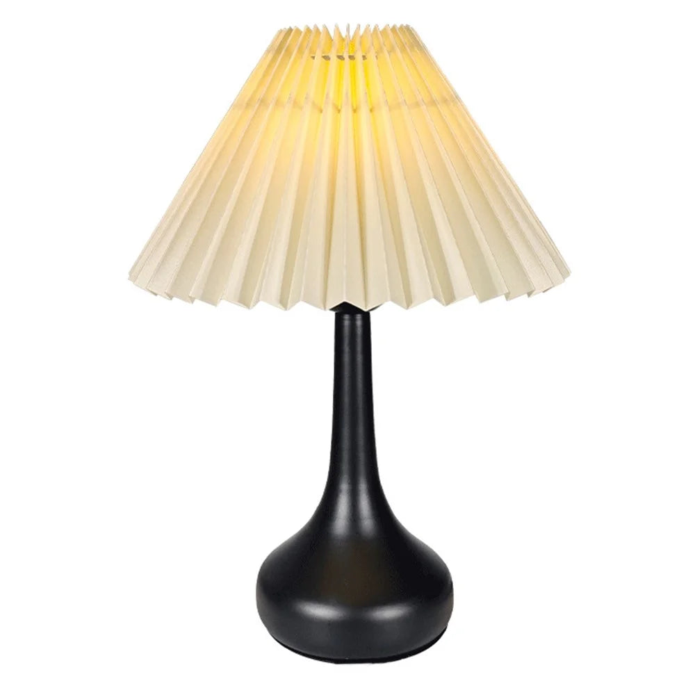 3 Color Mode Pleated Table Lamp USB Plug In Bedroom Bedside Ambient Lamp Eye-Caring Flicker-Free LED Light - Beige Lampshade  /  Black - 1