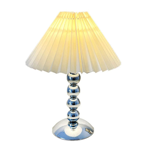 Nordic Style Pleated Table Lamp 7W 3-Color Adjustable Desk Light Eye-Caring Bedside Lamp for Home Decor, EU Plug - Silver / White Lamp Cover - 1
