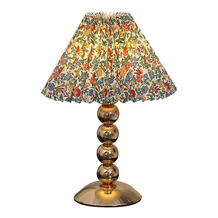 Pleated Table Lamp 12W 3-Color Adjustable Desk Light Bedside Ambient Lighting Gold Body Nordic Style, EU Plug - Floral - 1