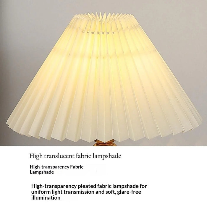 Pleated Table Lamp 12W 3-Color Adjustable Desk Light Bedside Ambient Lighting Gold Body Nordic Style, EU Plug - Floral - 4