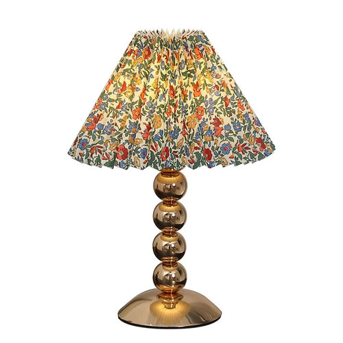 Pleated Table Lamp 7W 3-Color Adjustable Desk Light Bedside Ambient Lighting Gold Body Nordic Style, EU Plug - Floral - 1