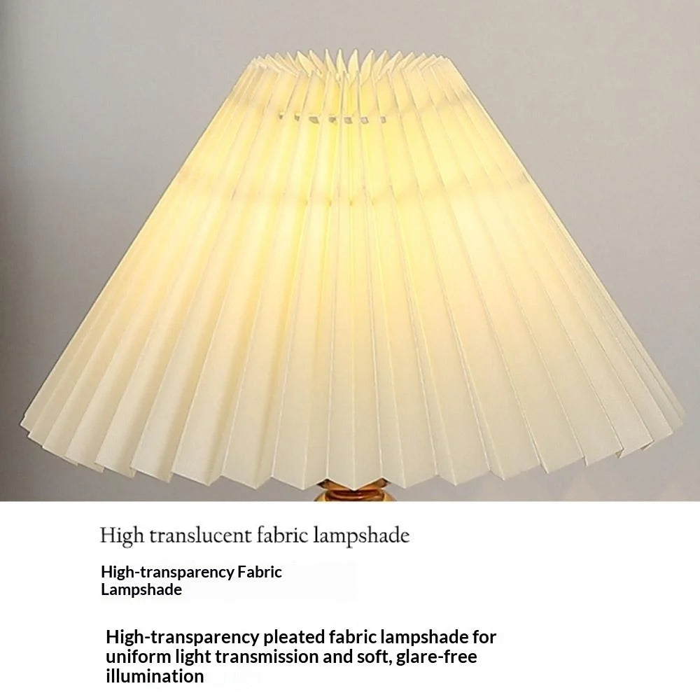 Pleated Table Lamp 7W 3-Color Adjustable Desk Light Bedside Ambient Lighting Gold Body Nordic Style, EU Plug - Floral - 4