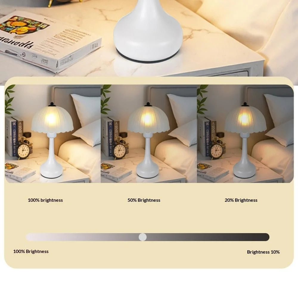 Nordic Style Bedside Table Lamp 12W 3 Brightness Levels Dimmable Night Light Glass Petal Design for Bedroom / Study, EU Plug - White - 3