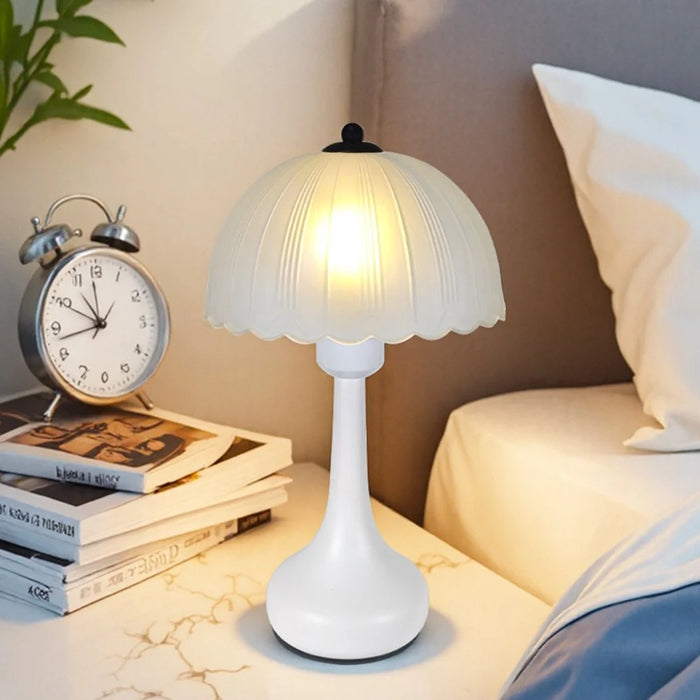 Nordic 7W Glass Petal Table Lamp 3 Color Dimmable Lamp Flicker-Free Eye-Care Light for Bedroom Study, EU Plug - Petal Glass Lampshade  /  White - 1
