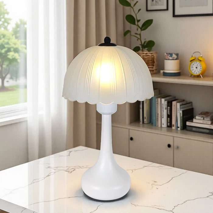 Nordic 7W Glass Petal Table Lamp 3 Color Dimmable Lamp Flicker-Free Eye-Care Light for Bedroom Study, EU Plug - Petal Glass Lampshade  /  White - 2