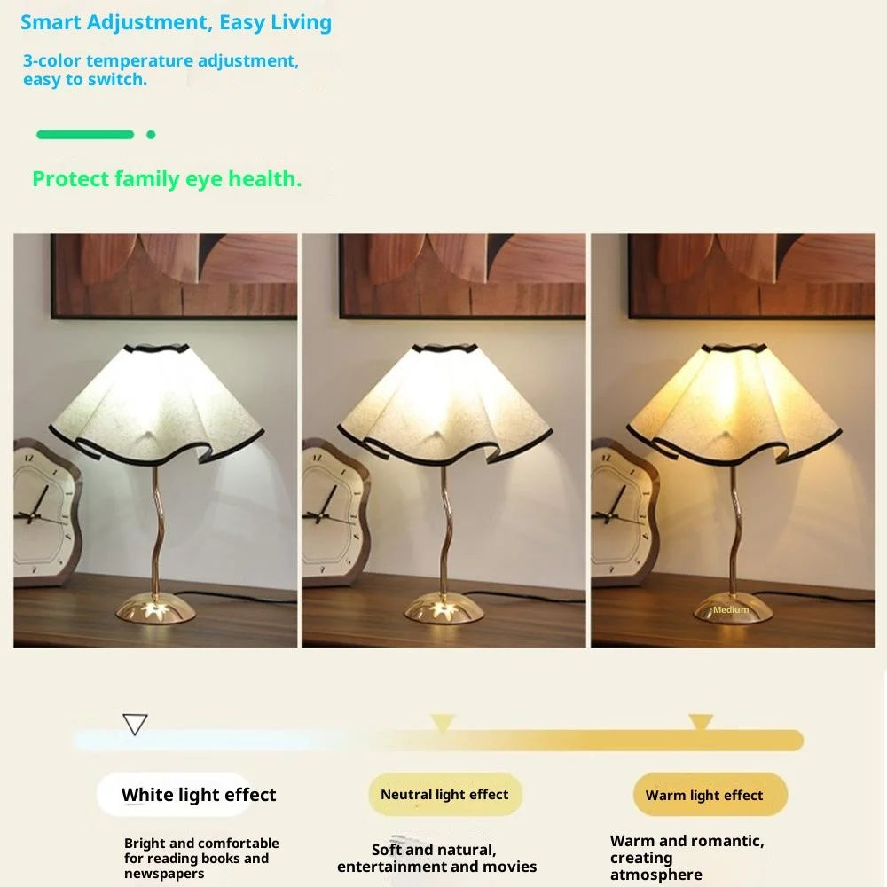 Nordic Petal Table Lamp 7W 3-Color Dimmable Bedside Lamp Fabric Lampshade Ambient Night Light for Bedroom - EU Plug - 2