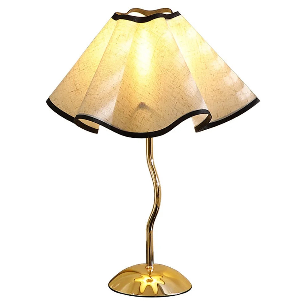 Nordic 7W Petal Umbrella Table Lamp 3-Level Dimmable Bedside Lamp Fabric Lampshade Ambient Night Light with Metal Base for Bedroom - EU Plug - 1