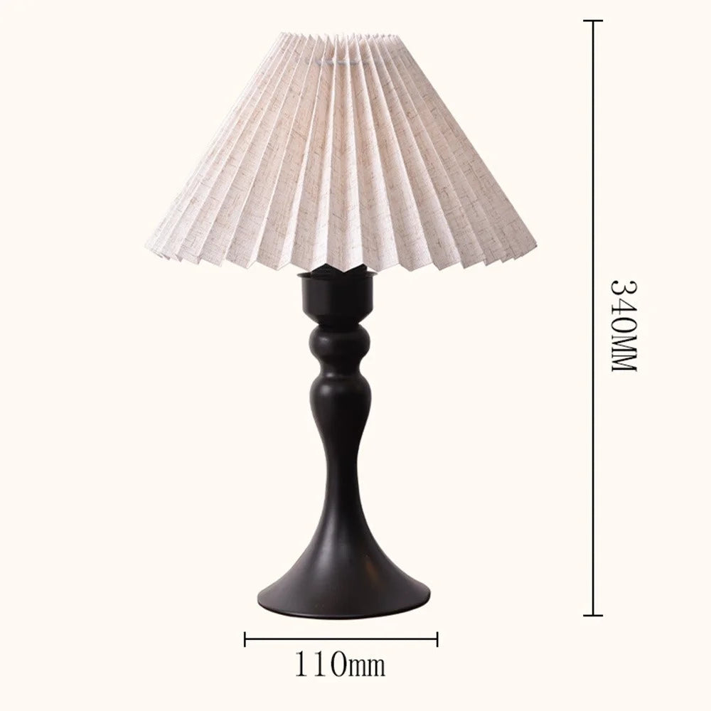 12W Pleated Bedside Lamp 3 Level Dimmable Nordic Table Lamp Flicker-Free Eye-Care Decor Light with Iron Base for Home - EU Plug -  Flax Lampshade - 7