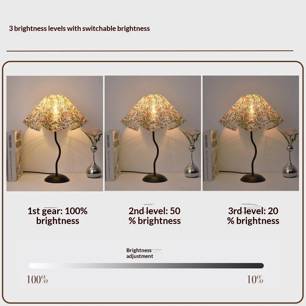 12W Petal Ambient Night Light 3 Level Dimmable Bedroom Bedside Lamp Flicker-Free Eye-Care Petal Table Lamp, EU Plug - Rustic Petal Lampshade - 6