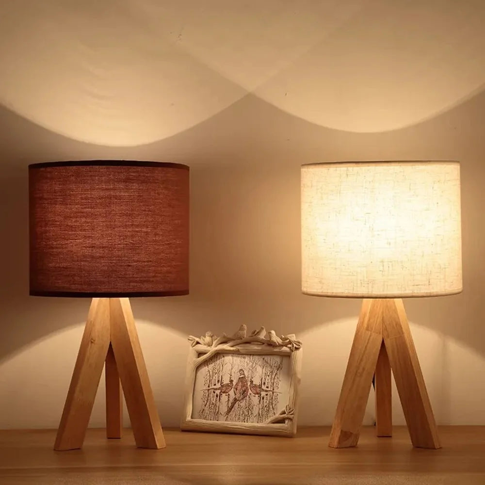 5W Bedroom Bedside Lamp Modern Minimalist LED Lamp Flicker-Free Eye-Care Warm Light with Wood Base for Home, EU Plug - Wine Red - 4