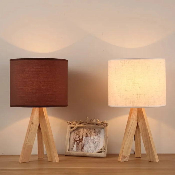 Modern Minimalist Bedside Lamp 12W 3-Color LED Lamp Flicker-Free Eye-Care Night Light with Wood Base for Home, EU Plug - Wine Red - 3