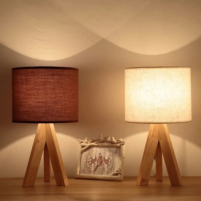 Modern Minimalist Bedside Lamp 12W 3-Color LED Lamp Flicker-Free Eye-Care Night Light with Wood Base for Home, EU Plug - Wine Red - 4