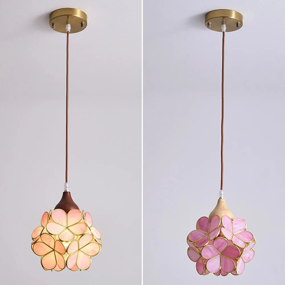 French Retro Chandelier Water Ripple Glass Ceiling Light 3 Color Dimmable Pendant Light for Dining Room Bar Bedroom - Model A  /  Walnut - 3