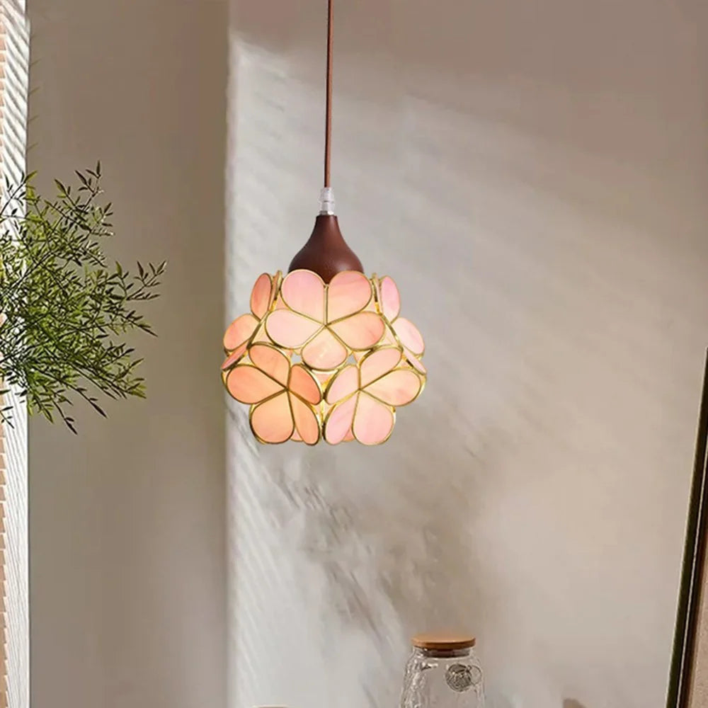 French Retro Chandelier Water Ripple Glass Ceiling Light 3 Color Dimmable Pendant Light for Dining Room Bar Bedroom - Model A  /  Walnut - 4