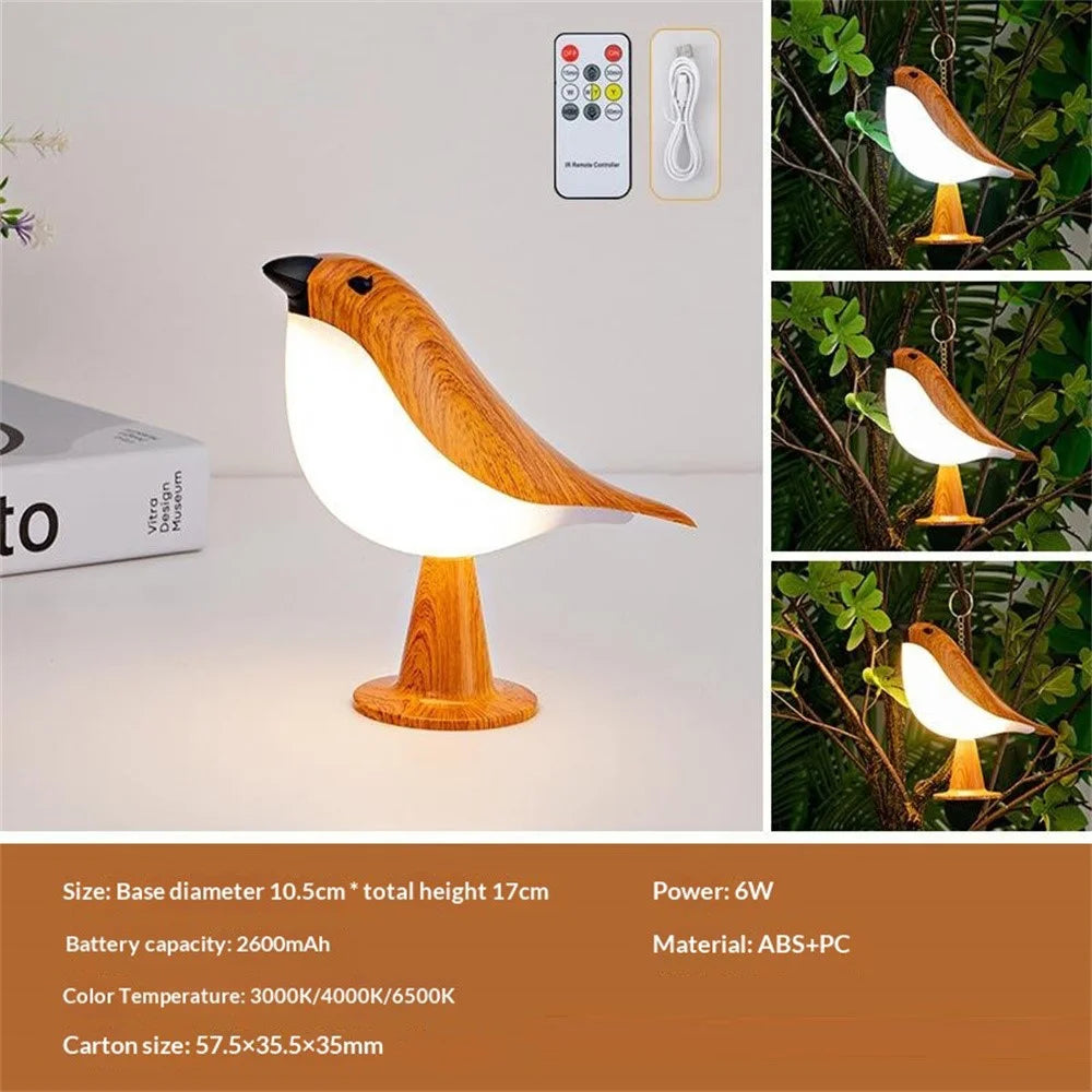 Remote  /  Touch Control Magpie Night Light with Sound Rechargeable Aromatherapy LED Lamp for Bedroom Bedside Car - Yellow Wood Grain - 2