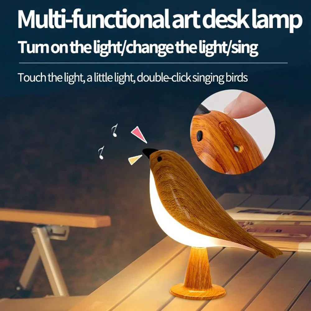 Remote  /  Touch Control Magpie Night Light with Sound Rechargeable Aromatherapy LED Lamp for Bedroom Bedside Car - Yellow Wood Grain - 3