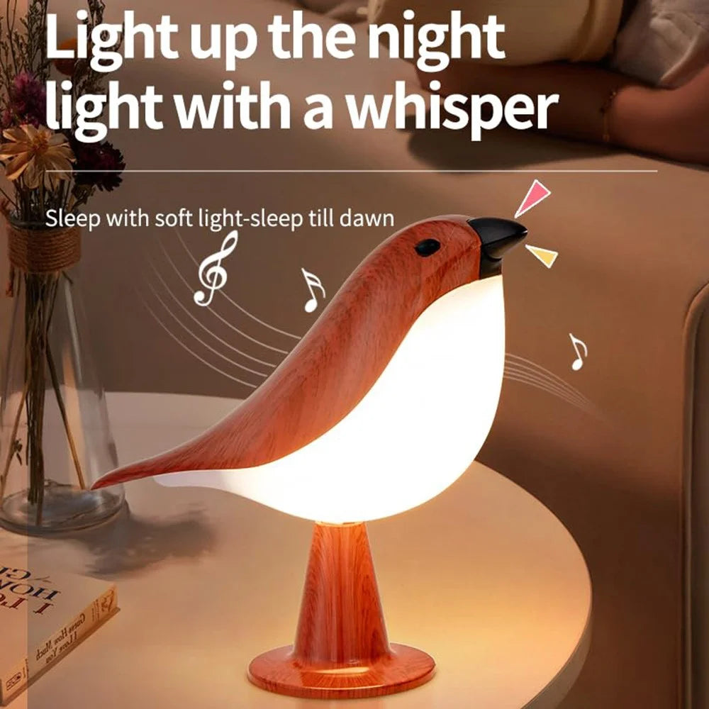 Remote  /  Touch Control Magpie Night Light with Sound Rechargeable Aromatherapy LED Lamp for Bedroom Bedside Car - Yellow Wood Grain - 4