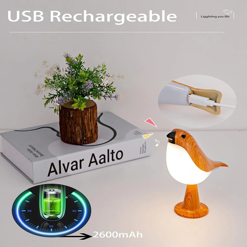 Remote  /  Touch Control Magpie Night Light with Sound Rechargeable Aromatherapy LED Lamp for Bedroom Bedside Car - Yellow Wood Grain - 5
