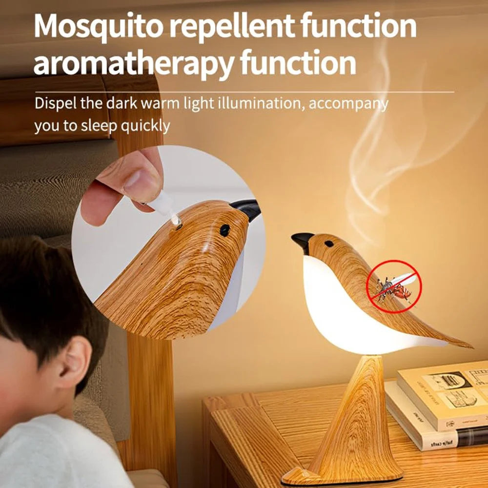 Remote  /  Touch Control Magpie Night Light with Sound Rechargeable Aromatherapy LED Lamp for Bedroom Bedside Car - Yellow Wood Grain - 6