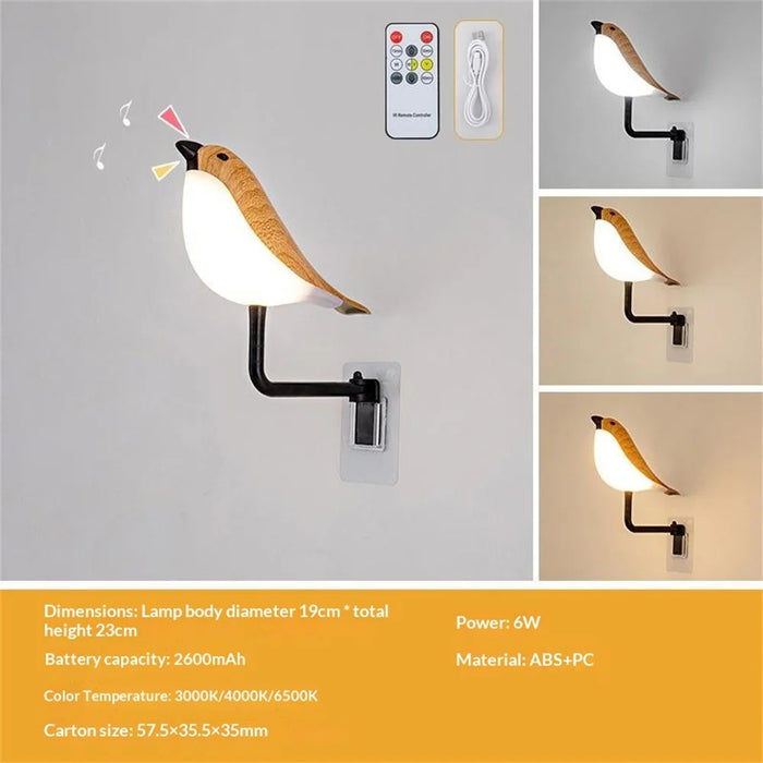 Creative LED Magpie Wall Lamp with Sound Touch  /  Remote Control Night Light USB Charging Aromatherapy Decor Light - Yellow Wood Grain - 2