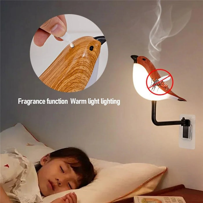 Creative LED Magpie Wall Lamp with Sound Touch  /  Remote Control Night Light USB Charging Aromatherapy Decor Light - Yellow Wood Grain - 3