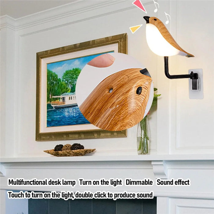 Creative LED Magpie Wall Lamp with Sound Touch  /  Remote Control Night Light USB Charging Aromatherapy Decor Light - Yellow Wood Grain - 4