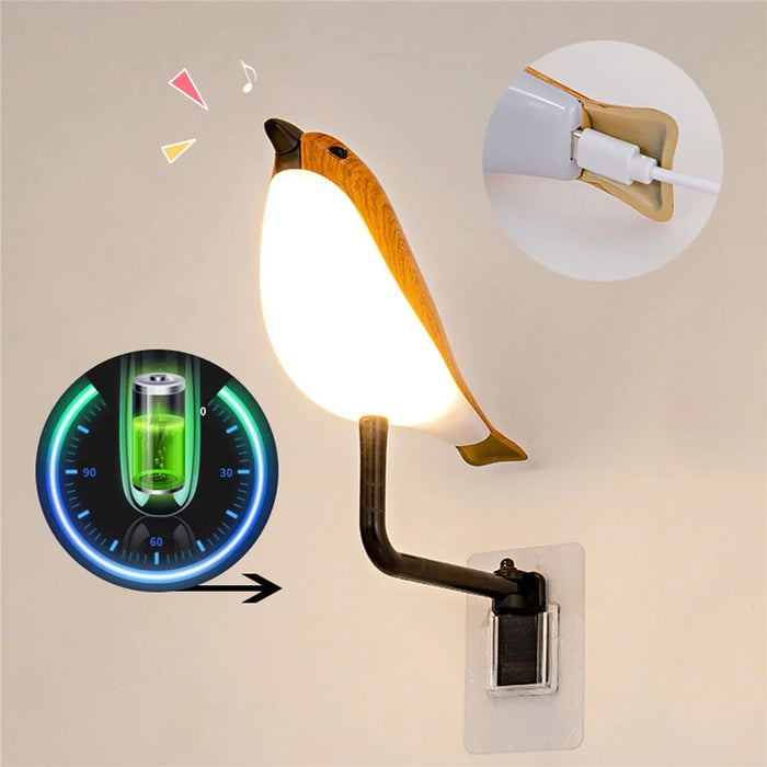 Creative LED Magpie Wall Lamp with Sound Touch  /  Remote Control Night Light USB Charging Aromatherapy Decor Light - Yellow Wood Grain - 5