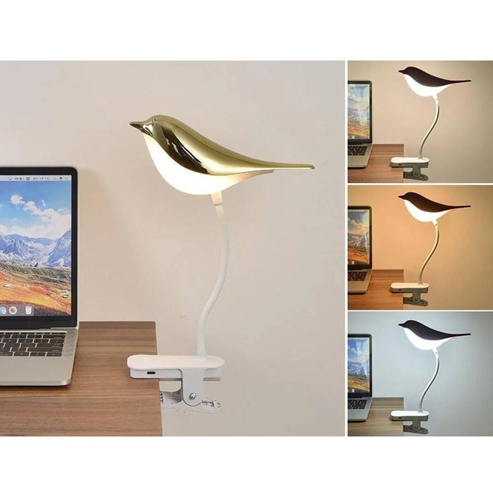 Rechargeable Bird Clip-On Lamp Eye-Care LED Reading Light with Adjustable Brightness  /  Color Temperature for Home Bedroom - Gold - 1