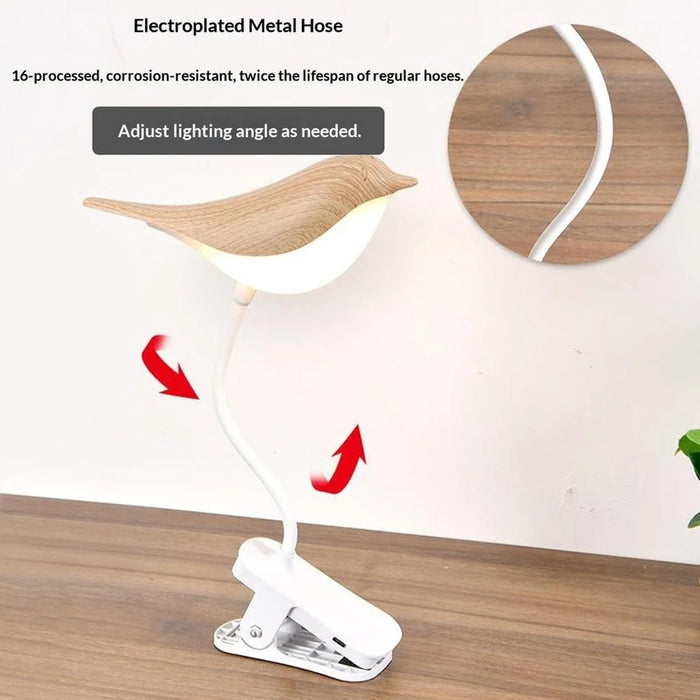 Rechargeable Bird Clip-On Lamp Eye-Care LED Reading Light with Adjustable Brightness  /  Color Temperature for Home Bedroom - Gold - 5