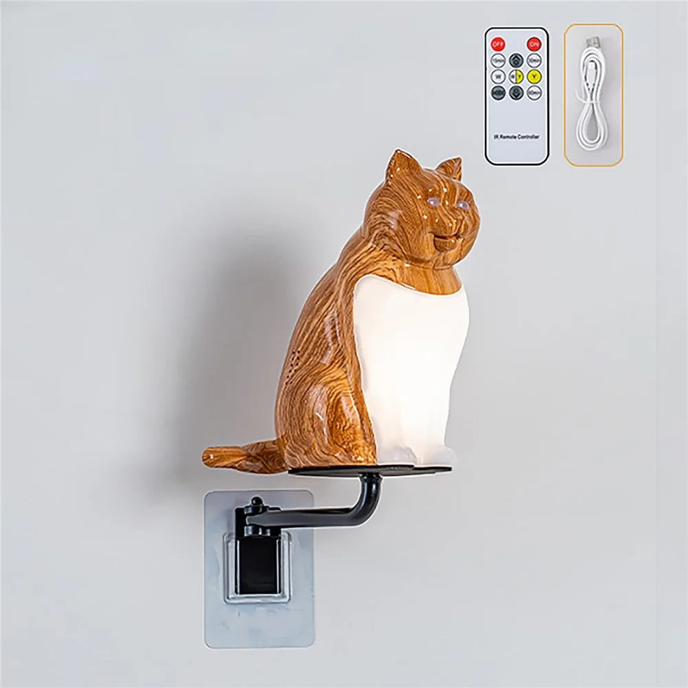 Creative Cat Ornament Wall Lamp USB Rechargeable Night Light with Sound and Aromatherapy Function for Bedroom Hallway - Maple Wood Grain - 2