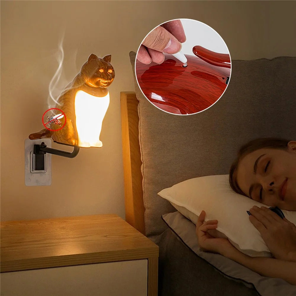 Creative Cat Ornament Wall Lamp USB Rechargeable Night Light with Sound and Aromatherapy Function for Bedroom Hallway - Maple Wood Grain - 5