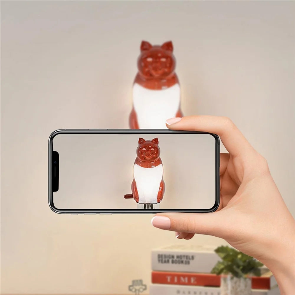 Creative Cat Ornament Wall Lamp USB Rechargeable Night Light with Sound and Aromatherapy Function for Bedroom Hallway - Maple Wood Grain - 6