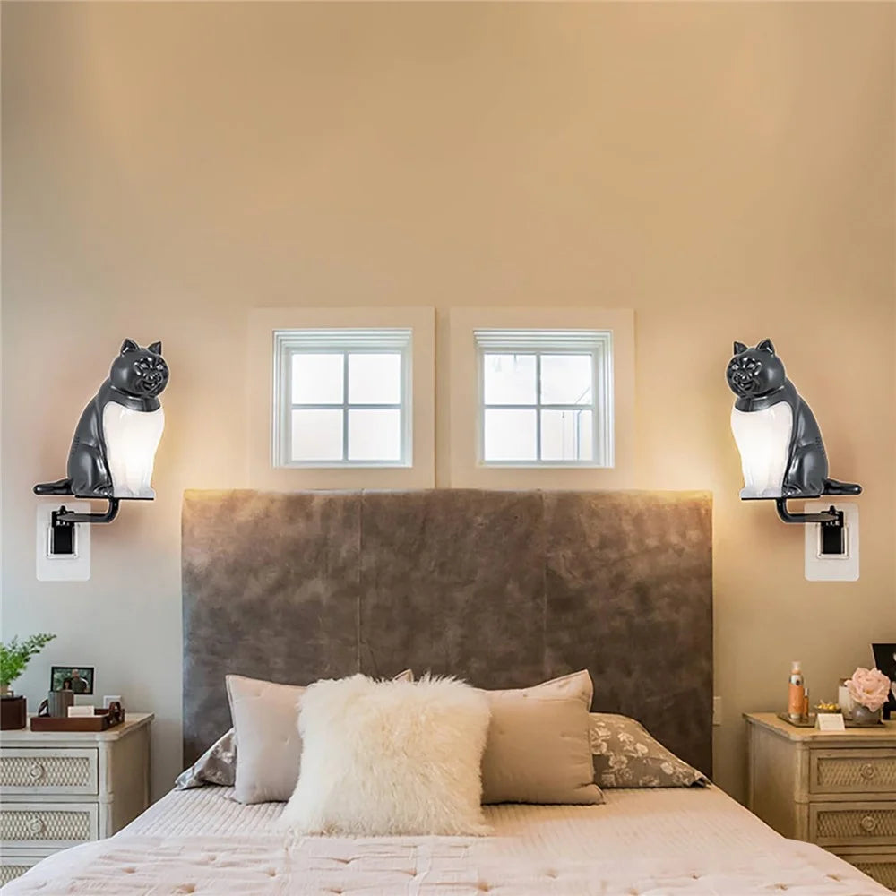 Creative Cat Ornament Wall Lamp USB Rechargeable Night Light with Sound and Aromatherapy Function for Bedroom Hallway - Maple Wood Grain - 7