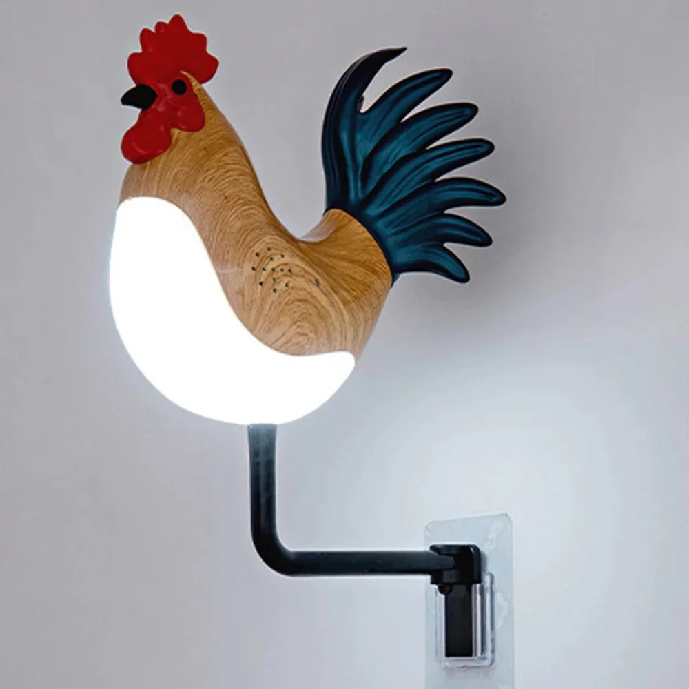Rooster Ornament Wall Night Light for Bedroom Hallway USB Rechargeable Aromatherapy Lamp with Touch  /  Remote Control and Rooster Sound - Maple Wood Grain - 2
