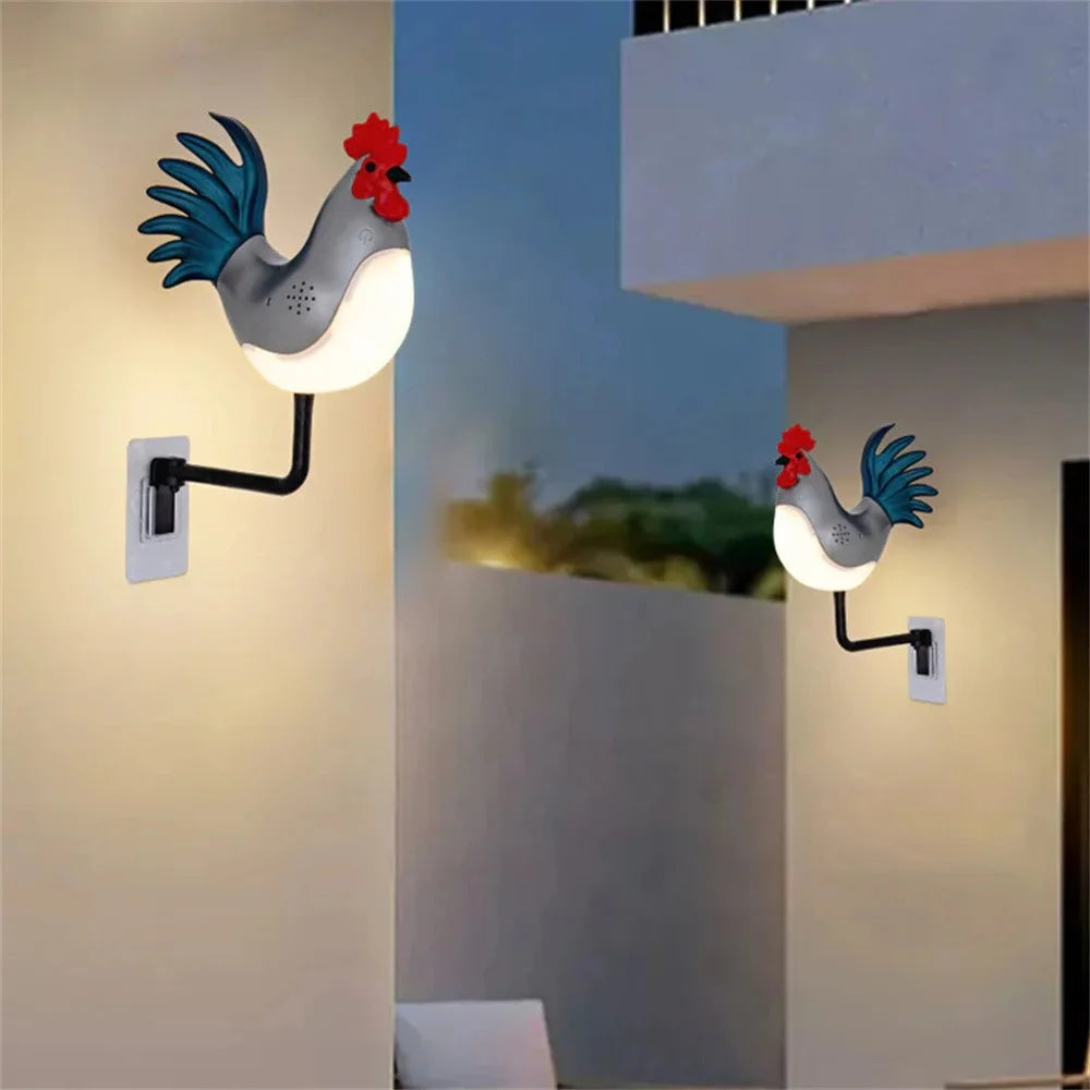 Rooster Ornament Wall Night Light for Bedroom Hallway USB Rechargeable Aromatherapy Lamp with Touch  /  Remote Control and Rooster Sound - Maple Wood Grain - 6