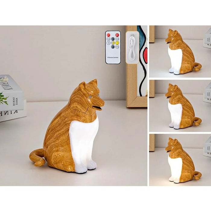 USB Rechargeable Lucky Dog Table Lamp Touch  /  Remote Control Creative Aromatherapy Night Light Gift with Dog Sound for Bedroom - Maple Wood Grain - 1