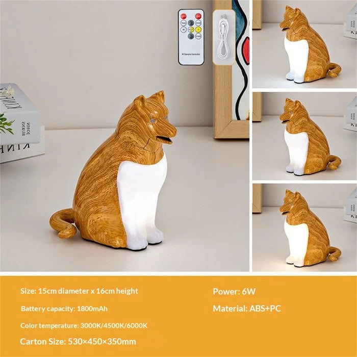 USB Rechargeable Lucky Dog Table Lamp Touch  /  Remote Control Creative Aromatherapy Night Light Gift with Dog Sound for Bedroom - Maple Wood Grain - 2
