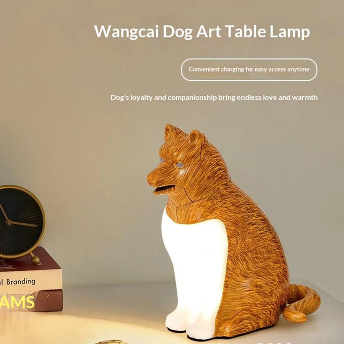 USB Rechargeable Lucky Dog Table Lamp Touch  /  Remote Control Creative Aromatherapy Night Light Gift with Dog Sound for Bedroom - Maple Wood Grain - 4