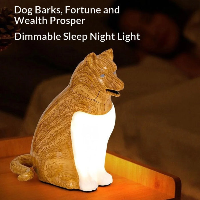 USB Rechargeable Lucky Dog Table Lamp Touch  /  Remote Control Creative Aromatherapy Night Light Gift with Dog Sound for Bedroom - Maple Wood Grain - 7