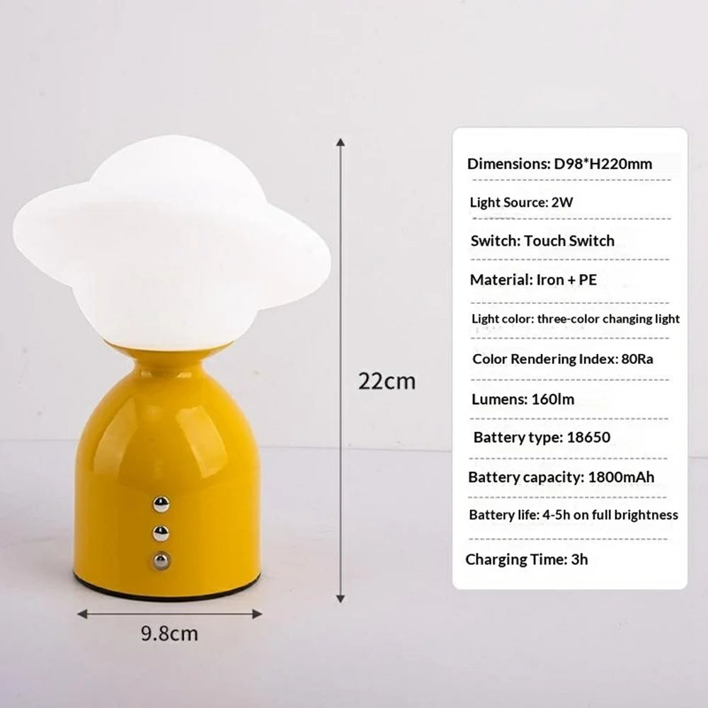 Modern Minimalist Night Light Bedside Table Lamp with Touch Control 3 Color Temperatures Desk Light - Yellow - 5