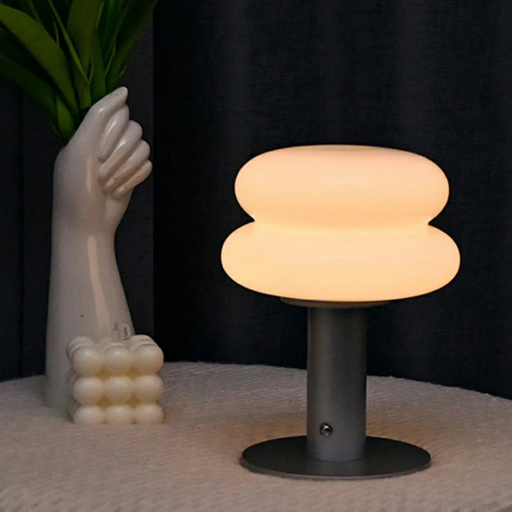 Cream Glass Table Lamp Eye-Care Bedside Light Atmosphere Night Lamp for Bedroom / Coffee Shop - Cream Color - 2