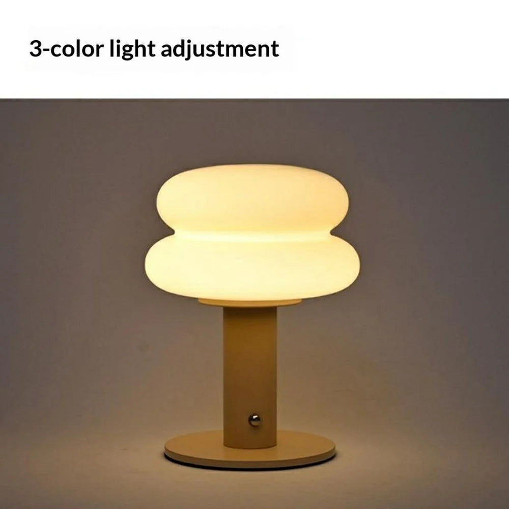 Cream Glass Table Lamp Eye-Care Bedside Light Atmosphere Night Lamp for Bedroom / Coffee Shop - Cream Color - 6
