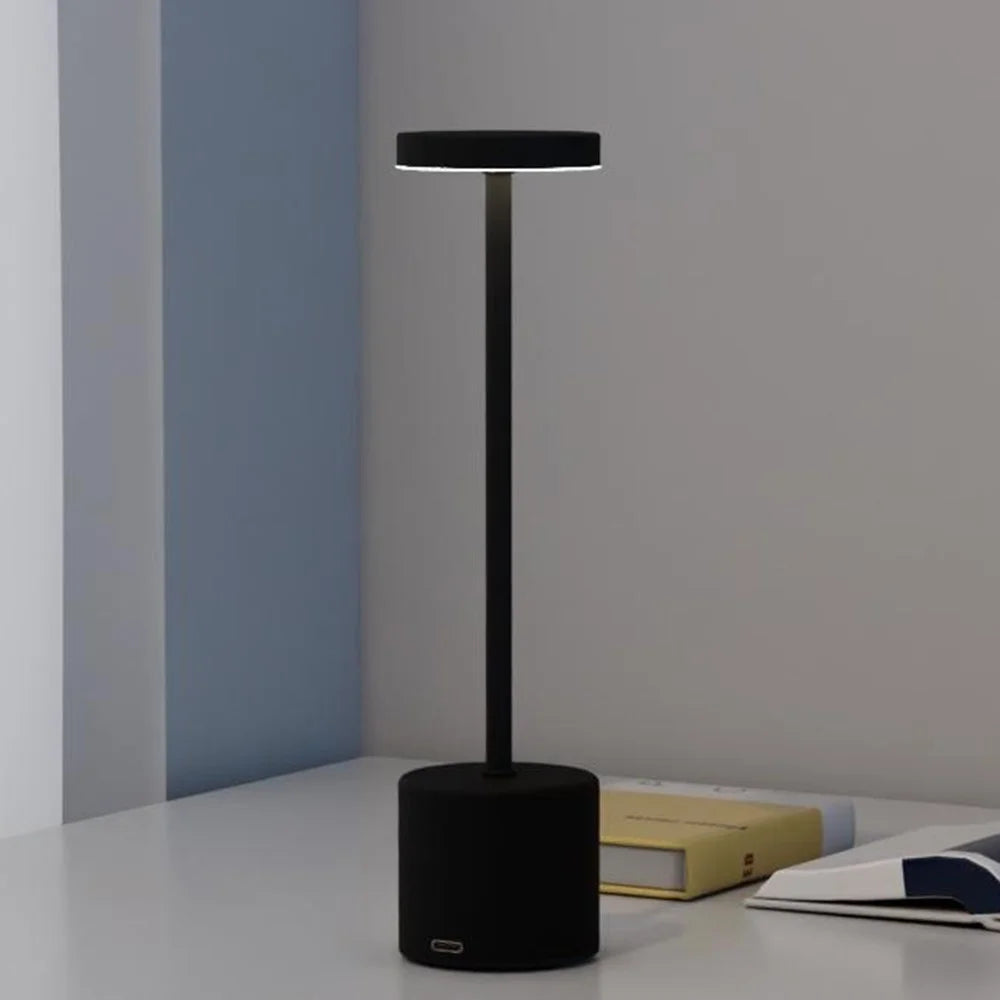 Metal LED Charging Table Lamp Touch Control Desk Ambient Light USB Rechargeable Night Light for Dining Room Bedroom - Black - 1