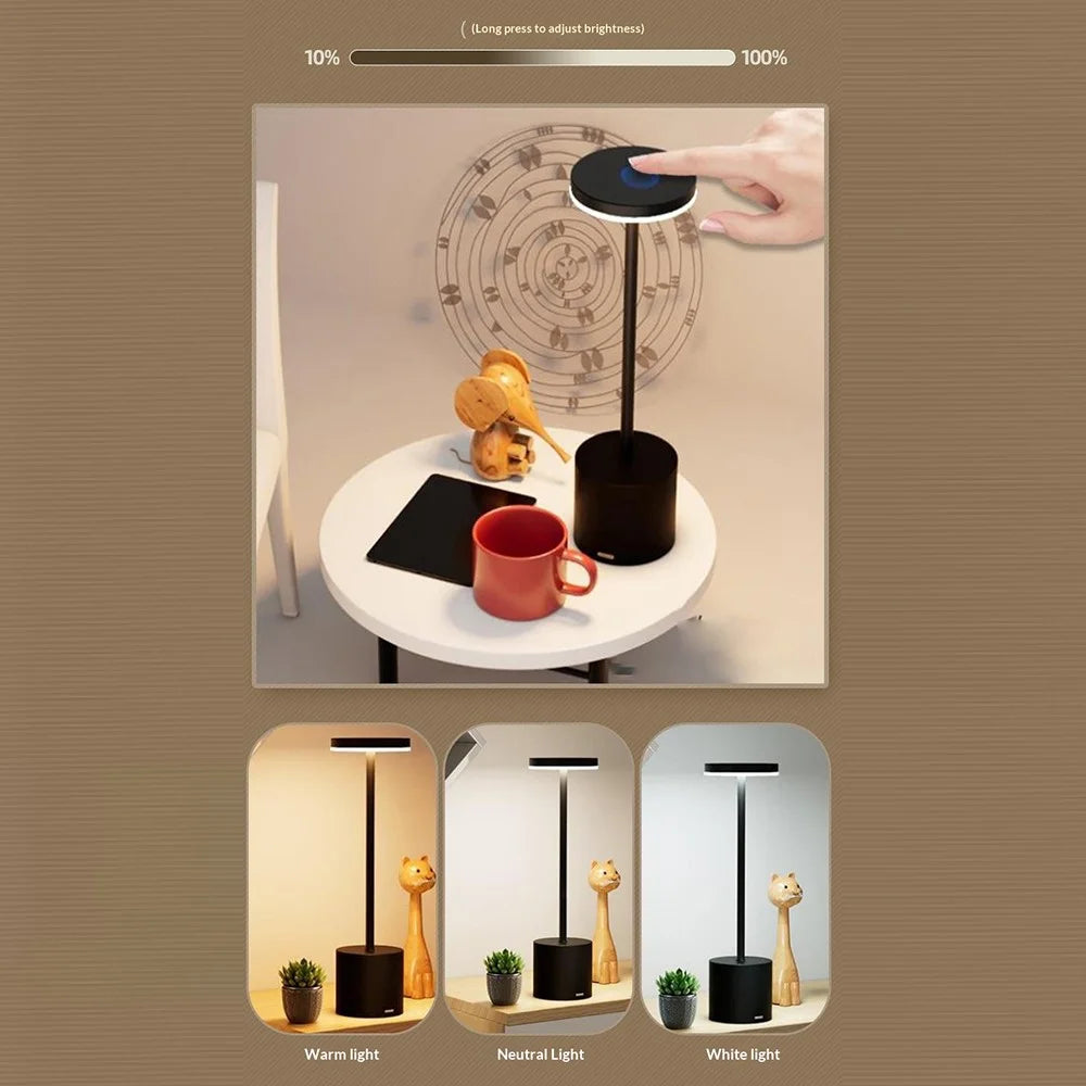 Metal LED Charging Table Lamp Touch Control Desk Ambient Light USB Rechargeable Night Light for Dining Room Bedroom - Black - 5