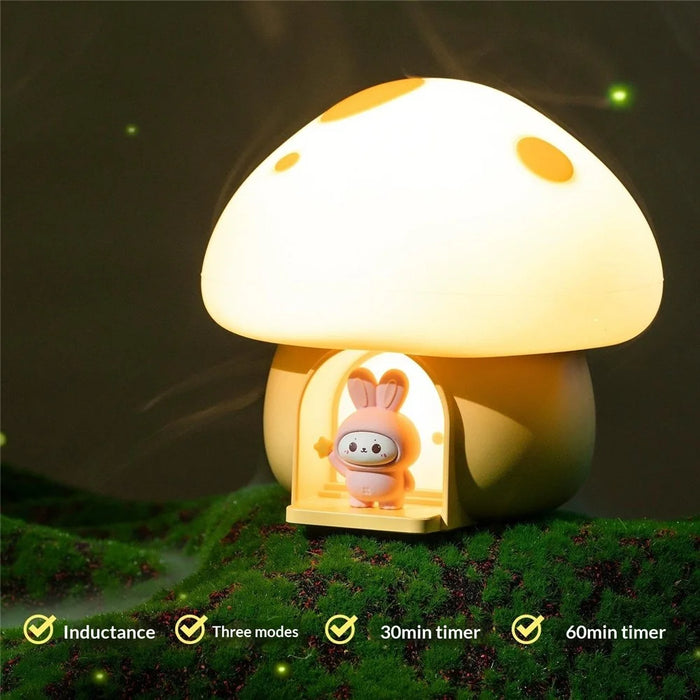 TW-L94 Cute Mushroom Shape Night Light for Kids Room Touch Control Silicone Bedside Table Lamp with Timer - Yellow - 3
