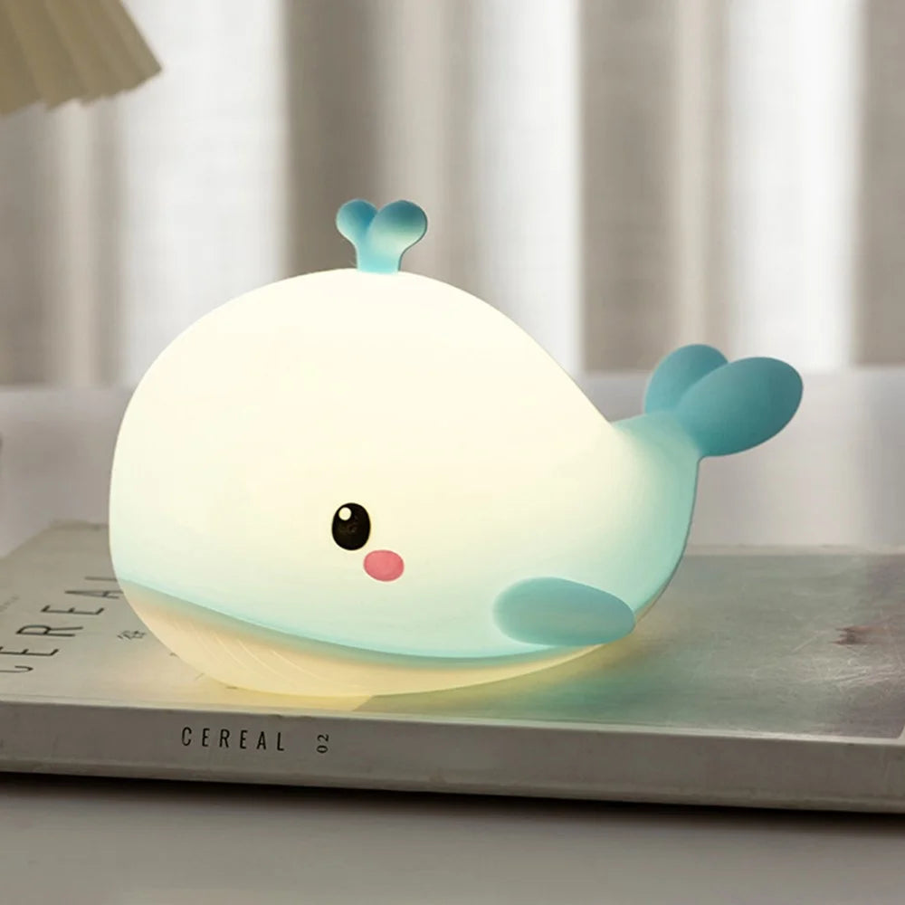 PP-D06 Whale Shape Night Light for Kids Room 3 Brightness Levels USB Rechargeable Touch Control Silicone Bedside Lamp - Blue - 1
