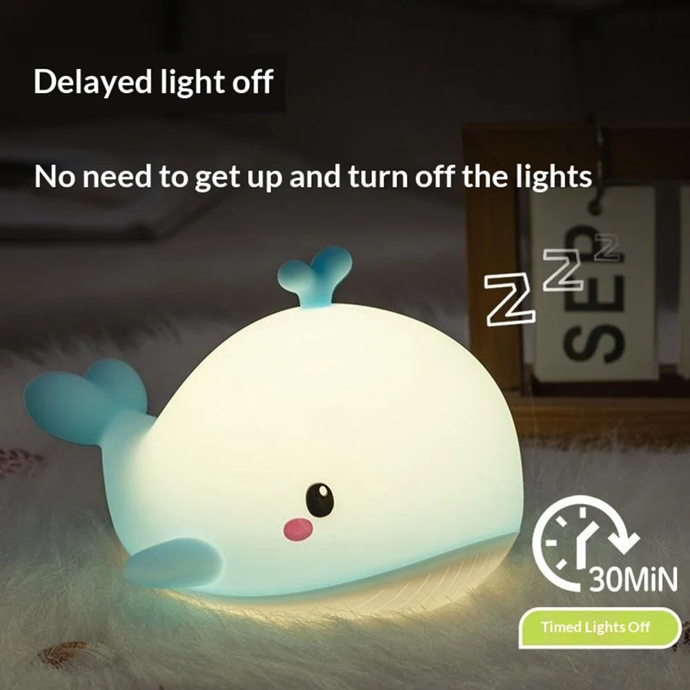 PP-D06 Whale Shape Night Light for Kids Room 3 Brightness Levels USB Rechargeable Touch Control Silicone Bedside Lamp - Blue - 4