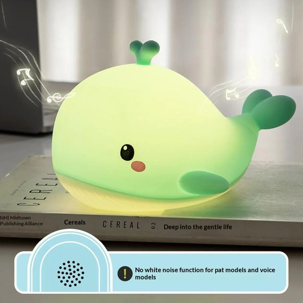 PP-D06 Whale Shape Night Light for Kids Room 3 Brightness Levels USB Rechargeable Touch Control Silicone Bedside Lamp - Blue - 6